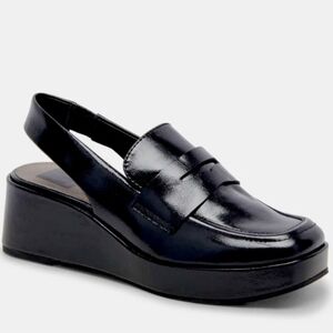 Like new Dolce Vita Nada Black Midnight Crinkle Patent Wedge Loafers  Size 8